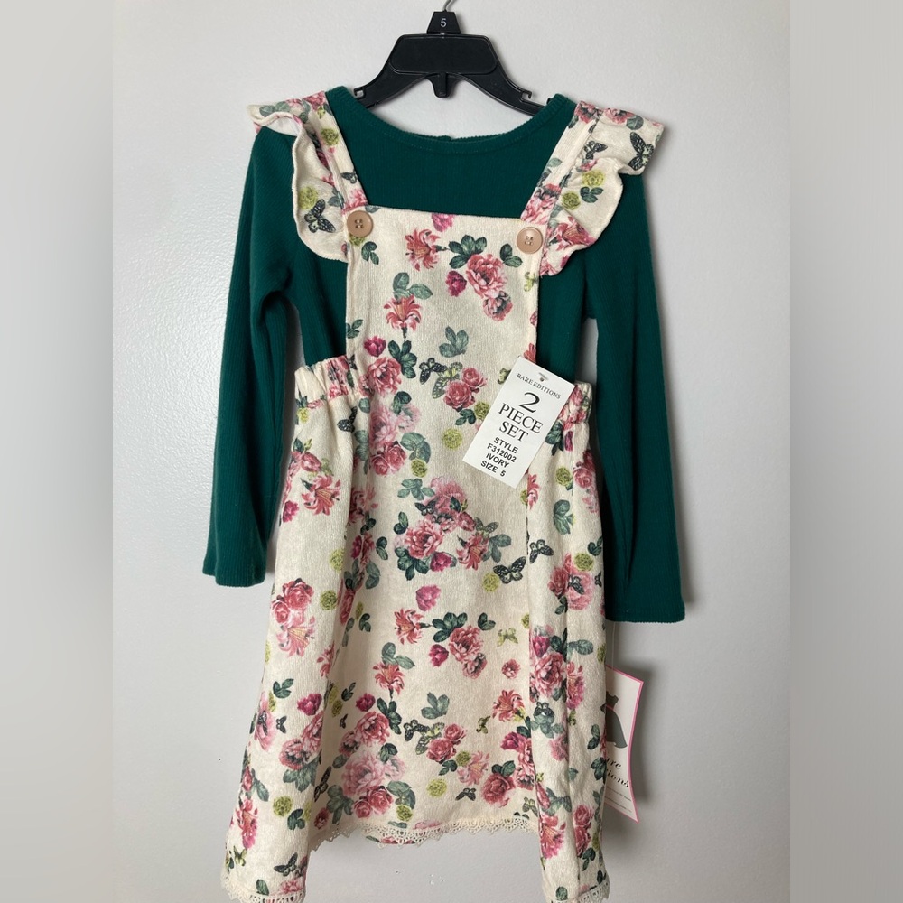 💜 NWT Girls Rare Editions Floral Jumper Dress and Top Size 5T